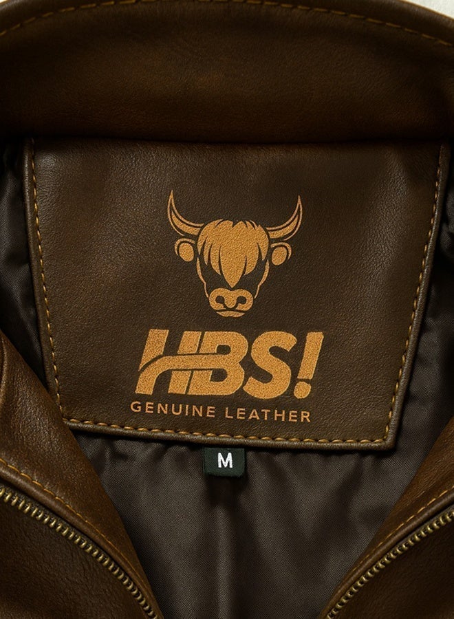 أتش بي أس جاكيت جلد طبيعي 100% للرجال بغطاء رأس منفصل وجيوب داخلية وسحاب معدني فاخر - Image 4